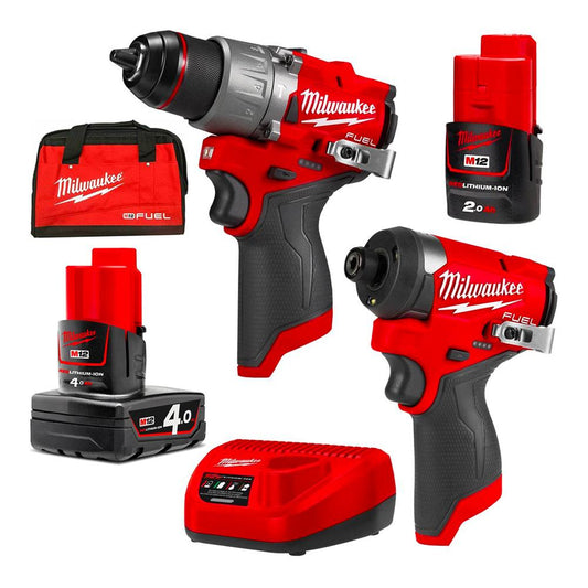 Milwaukee M12FPP2A2422B 12V 2.0Ah/4.0Ah Li-Ion Cordless Fuel 2pce Combo Kit Power Pack